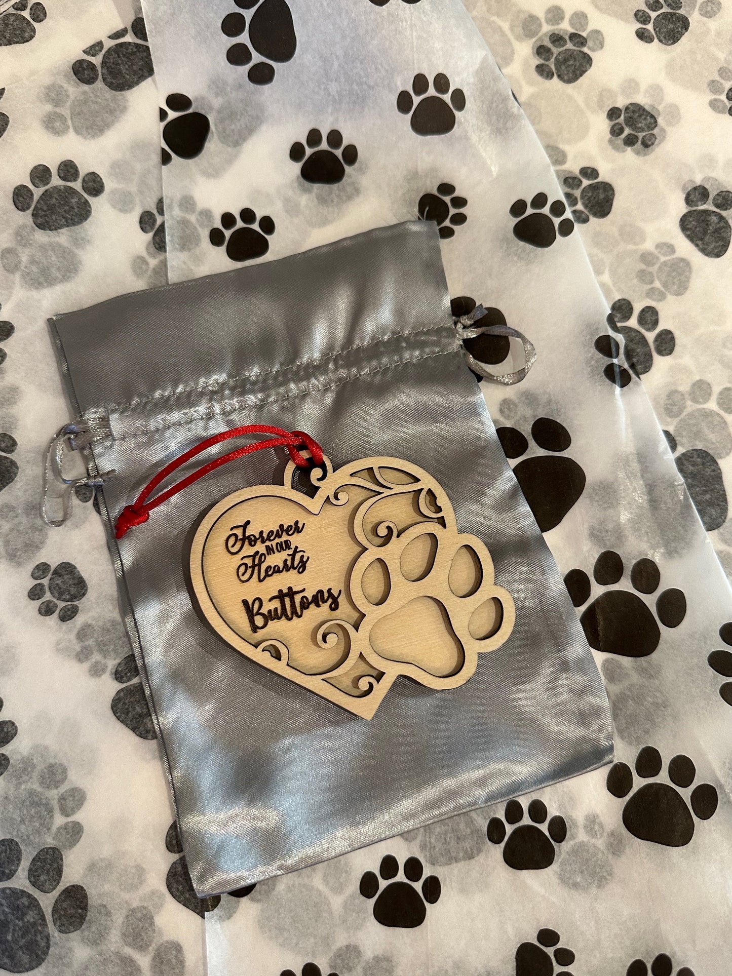 Heart Paw Print Ornament for Dog or Cat, Custom Pet Memorial Ornament, Paw Prints in Heaven Christmas Ornament, Valentines Gift