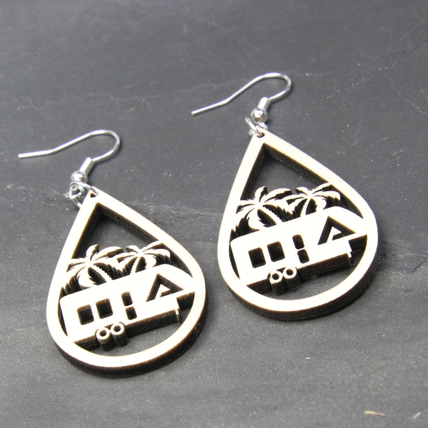 Tropical Camping Fifth Wheel Earrings – Handmade Birchwood RV Jewelry