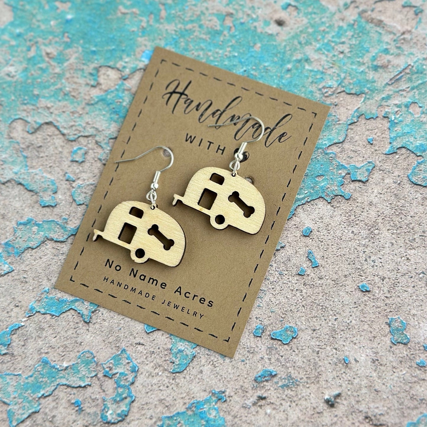 Birchwood Teardrop Trailer Earrings – Paw Print RV Camping Gift