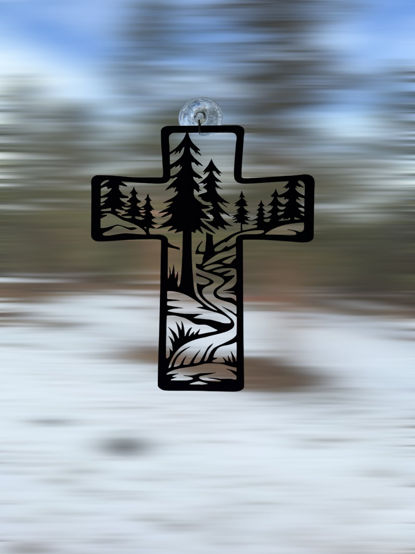 Metal Cross Wall Art with Forest and Stream Nature Scene | Christian Home Decor | Rustic Faith Cross | Outdoor or Indoor Religious Gift