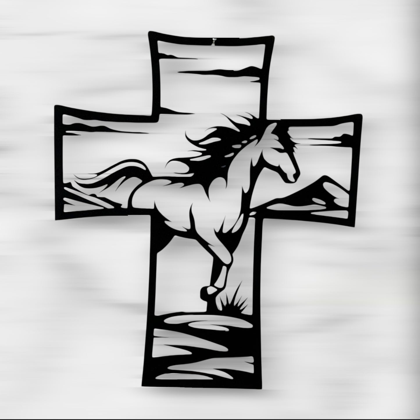 Metal Cross Wall Art with Horse Equestrian Nature Scene | Christian Home Decor | Rustic Faith Cross | Outdoor or Indoor Religious Gift
