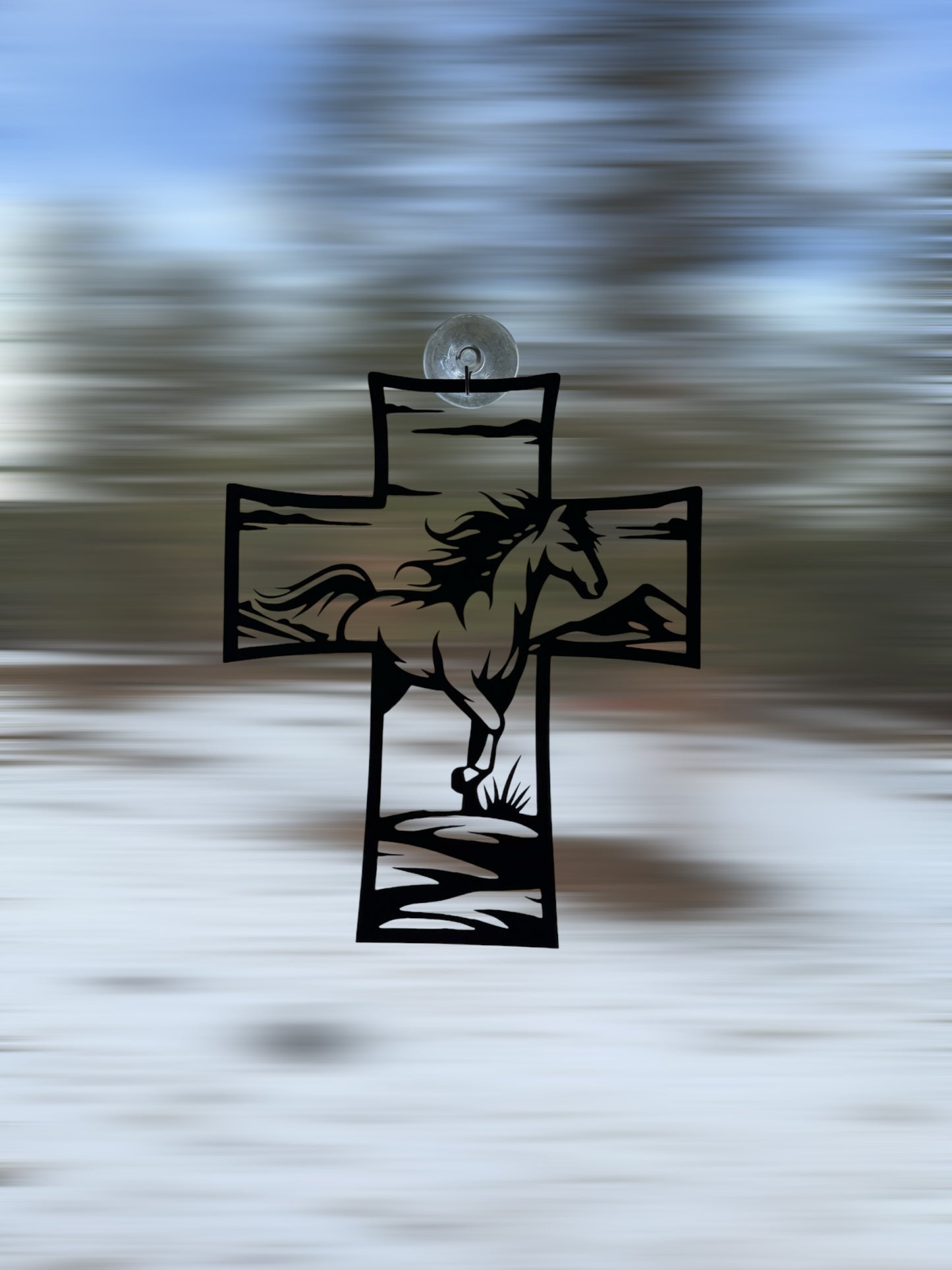 Metal Cross Wall Art with Horse Equestrian Nature Scene | Christian Home Decor | Rustic Faith Cross | Outdoor or Indoor Religious Gift