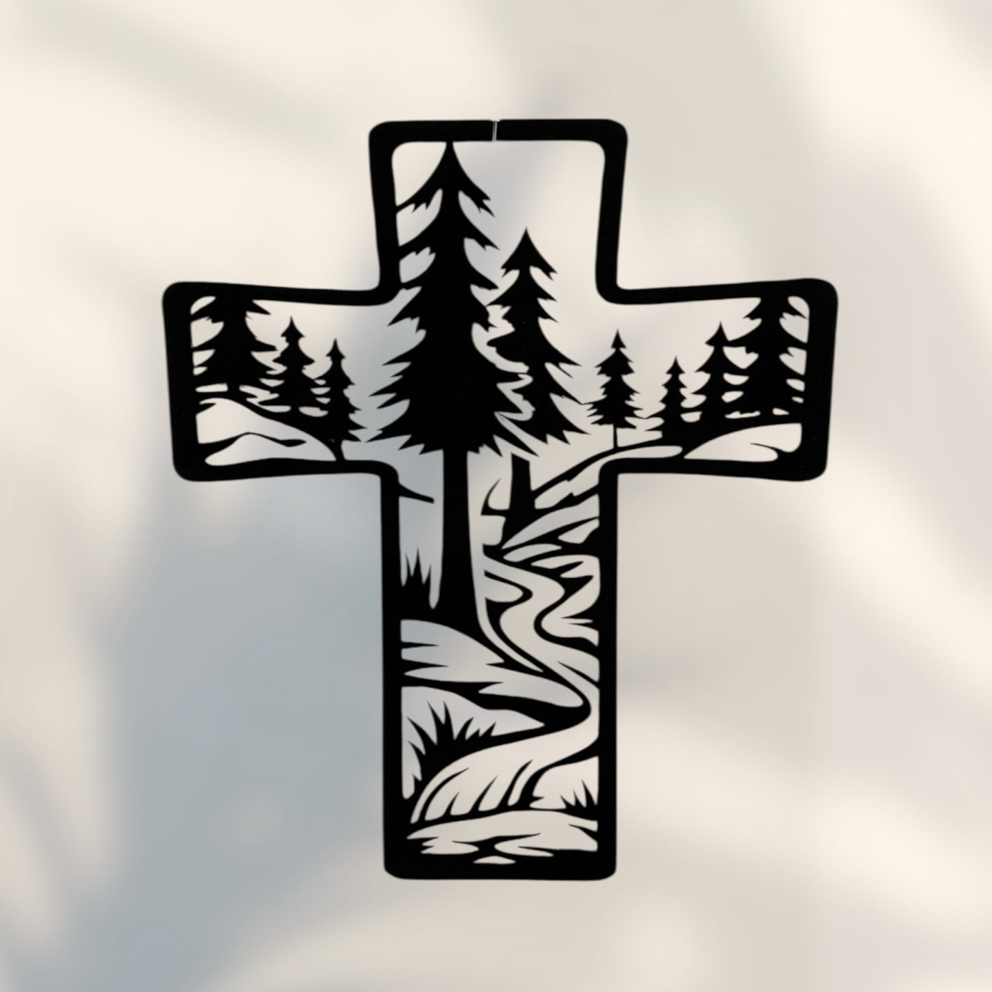 Metal Cross Wall Art with Forest and Stream Nature Scene | Christian Home Decor | Rustic Faith Cross | Outdoor or Indoor Religious Gift