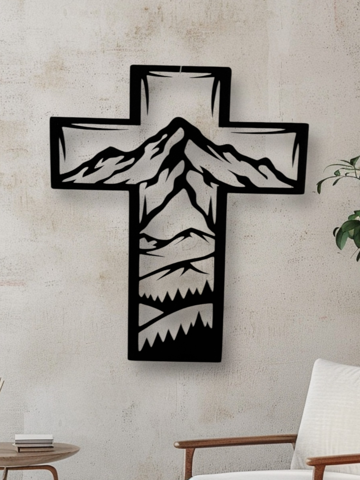 Metal Cross Wall Art with Mountains Nature Scene | Christian Home Decor | Rustic Faith Cross | Outdoor or Indoor Religious Gift