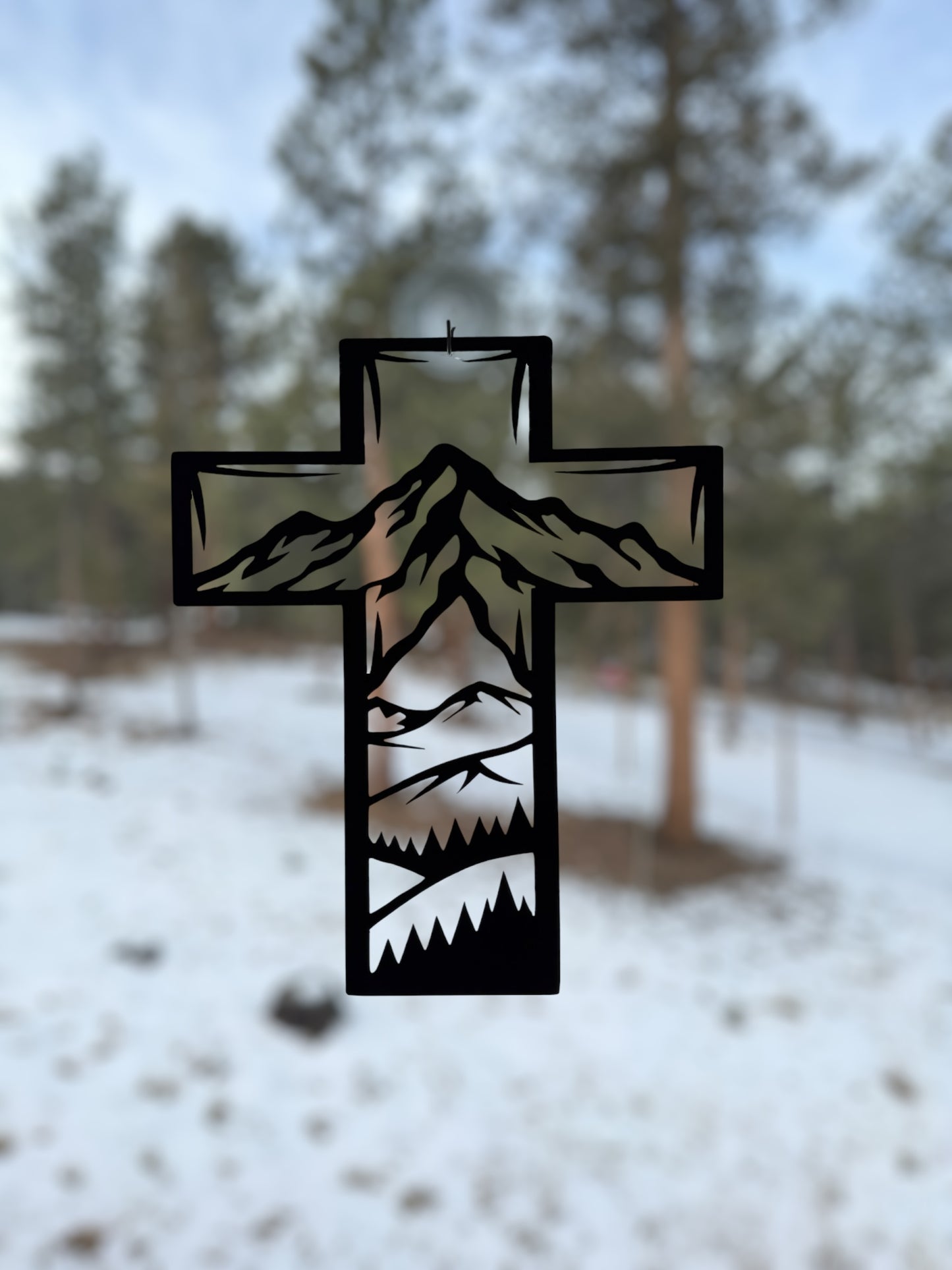 Metal Cross Wall Art with Mountains Nature Scene | Christian Home Decor | Rustic Faith Cross | Outdoor or Indoor Religious Gift