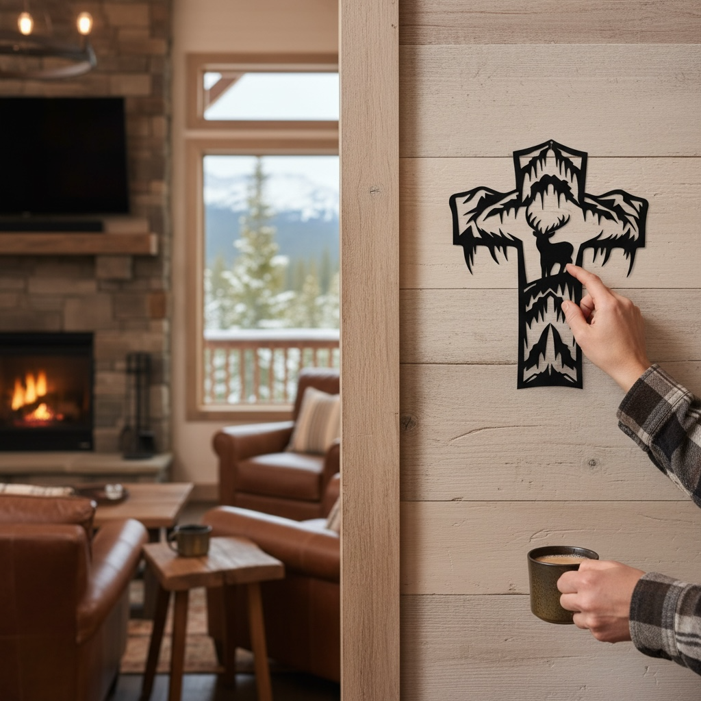 Metal Cross Wall Art with a Deer in a Unique Nature Scene | Christian Home Decor | Rustic Faith Cross | Outdoor or Indoor Religious Gift