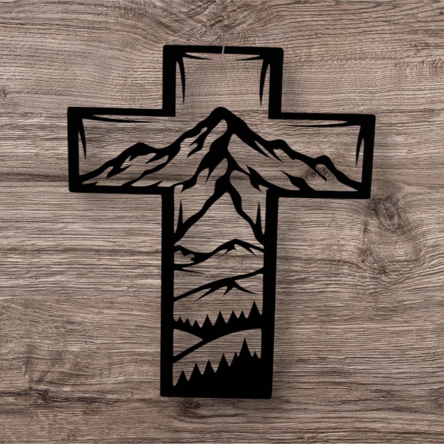 Metal Cross Wall Art with Mountains Nature Scene | Christian Home Decor | Rustic Faith Cross | Outdoor or Indoor Religious Gift