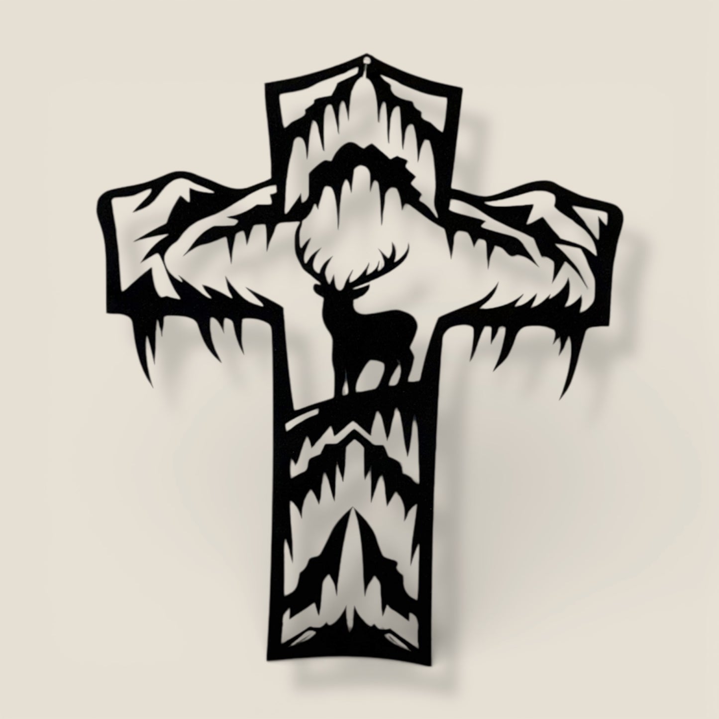 Metal Cross Wall Art with a Deer in a Unique Nature Scene | Christian Home Decor | Rustic Faith Cross | Outdoor or Indoor Religious Gift