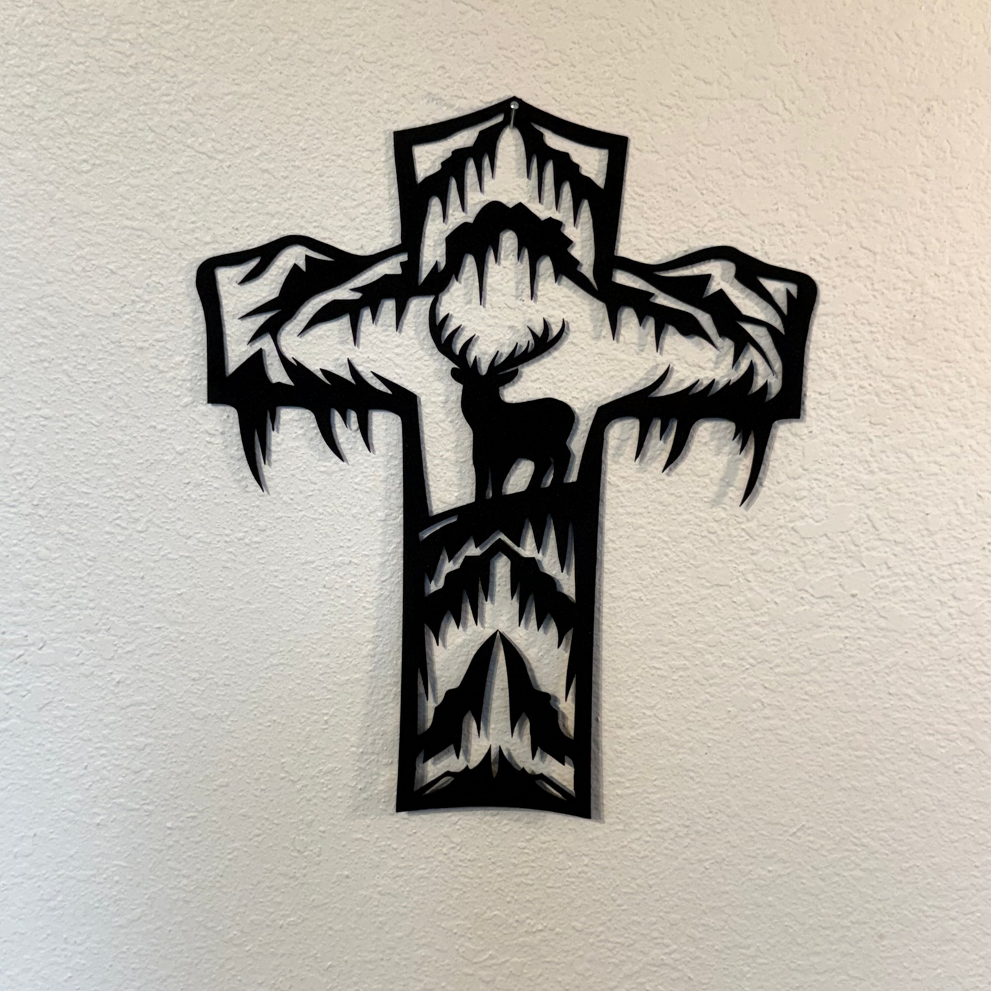 Metal Cross Wall Art with a Deer in a Unique Nature Scene | Christian Home Decor | Rustic Faith Cross | Outdoor or Indoor Religious Gift