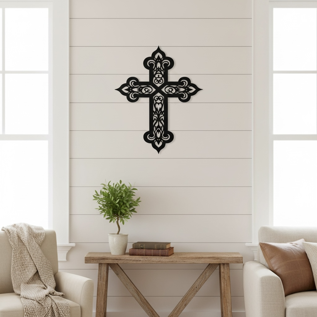 Decorative Filigree Metal Cross | Elegant Christian Wall Art | Faith Home Decor