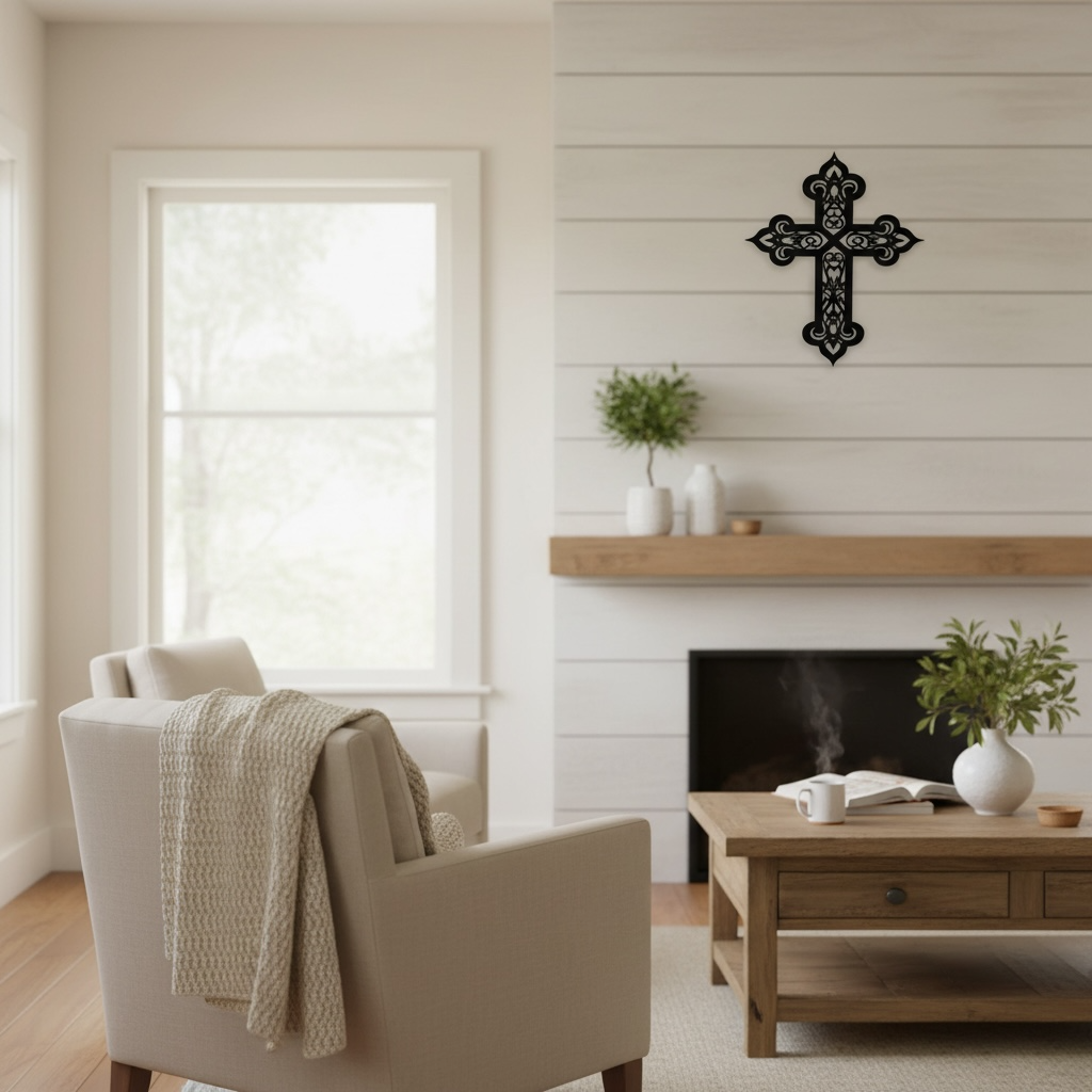 Decorative Filigree Metal Cross | Elegant Christian Wall Art | Faith Home Decor