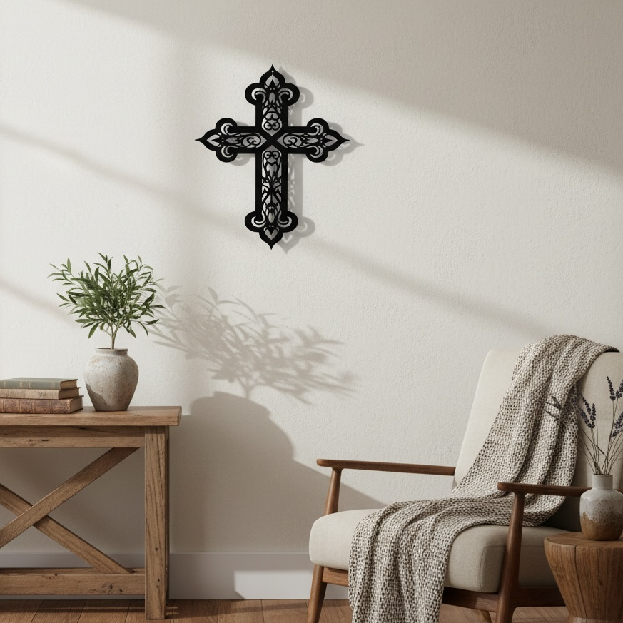 Decorative Filigree Metal Cross | Elegant Christian Wall Art | Faith Home Decor
