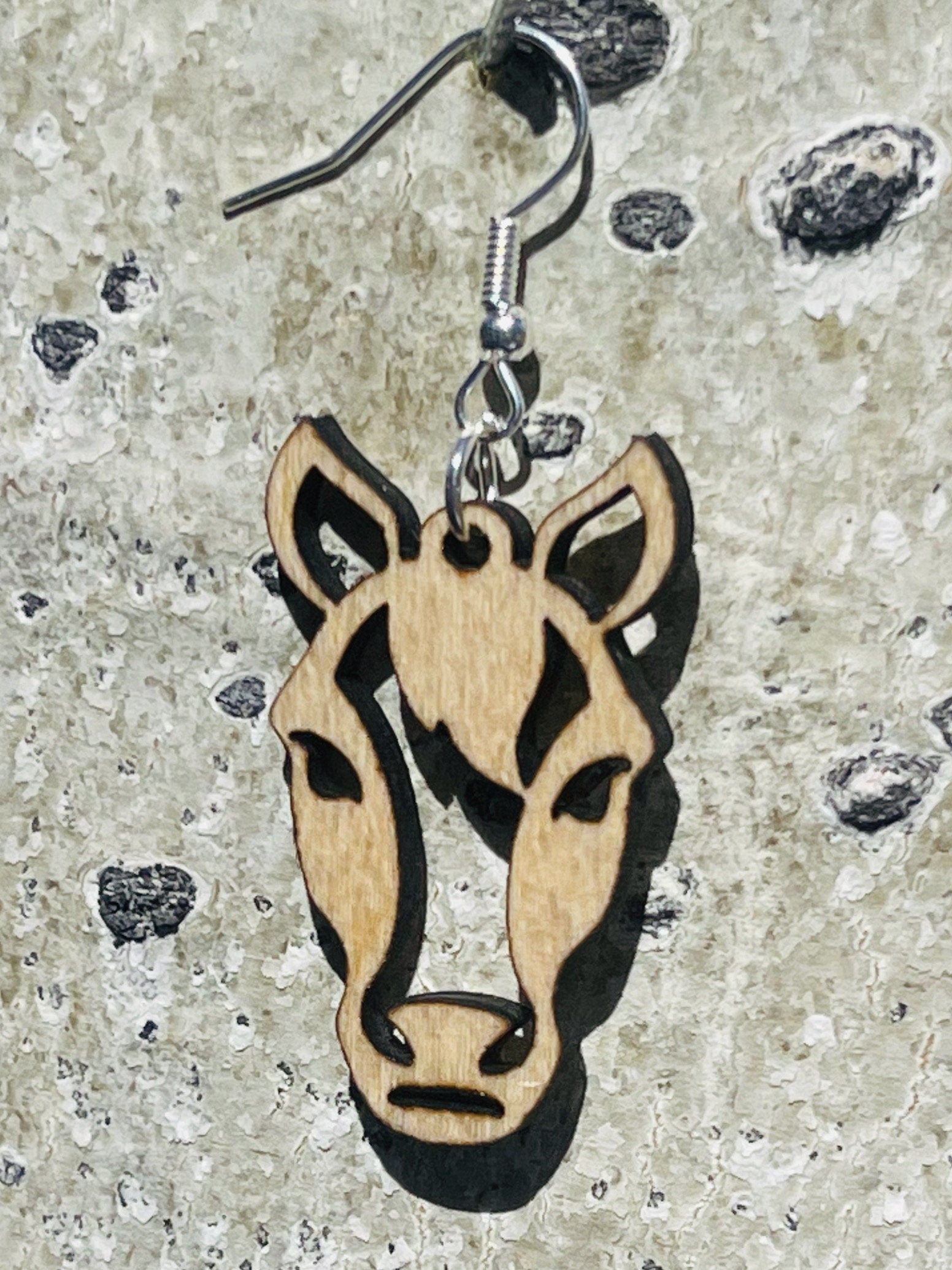 Horse dangle earring to show the love for horses. They are laser cut, lightweight birchwood dangle earring that can be worn easily all day. Great gift for mom or any horse lover.