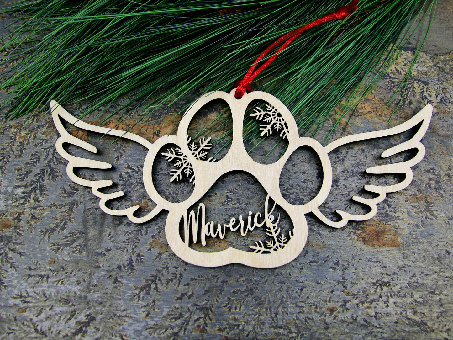 Personalized Dog or Cat Paw Angel Wings Memorial Ornament, Pet Memorial Ornament, Custom Paw Prints in Heaven Christmas Ornament, for dog loss or cat loss. Choose no snowflakes, snowflakes or turtles for serenity. Rainbow bridge sympathy gift.