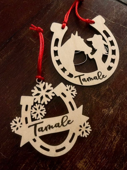 Horseshoe Ornament with Snowflakes, Custom Equestrian Gift, Personalized Gift for Birthday, Valentines Day, Mothers Day, Christmas, Holiday
