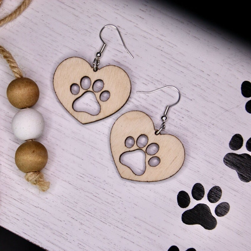 Beautiful Heart Paw Print Dangle Earrings, Dog or Cat Gift for Her, Woman or Girl, Love for Valentines Day or Mothers Day