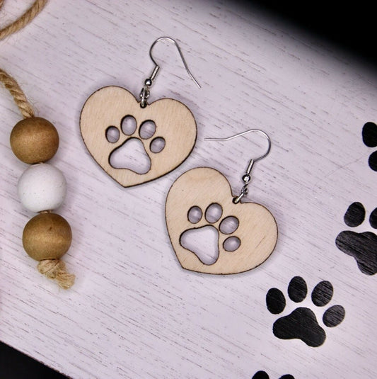 Beautiful Heart Paw Print Dangle Earrings, Dog or Cat Gift for Her, Woman or Girl, Love for Valentines Day or Mothers Day