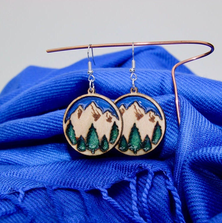 Enchanted Mountain Forest Dangle Earrings, Unique Gift of Jewelry, Perfect for Birthdays, Valentines Day, Mothers Day, Party or Wedding