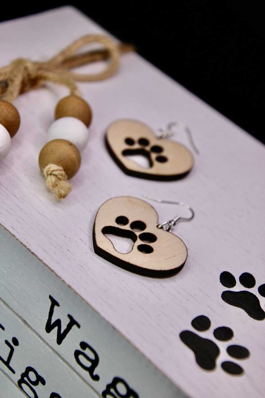 Beautiful Heart Paw Print Dangle Earrings, Dog or Cat Gift for Her, Woman or Girl, Love for Valentines Day or Mothers Day