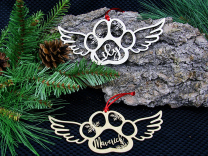 Personalized Dog or Cat Paw Angel Wings Memorial Ornament, Pet Memorial Ornament, Custom Paw Prints in Heaven Christmas Ornament, for dog loss or cat loss. Choose no snowflakes, snowflakes or turtles for serenity. Rainbow bridge sympathy gift.