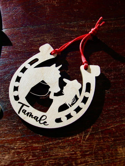 Beautiful personalized girl with her horse ornament can be customized with your name, horse’s or text of your choosing. This keepsake ornament is a heartfelt memorial for the celebration of life and experiences.