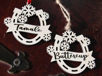 Horseshoe Ornament with Snowflakes, Custom Equestrian Gift, Personalized Gift for Birthday, Valentines Day, Mothers Day, Christmas, Holiday