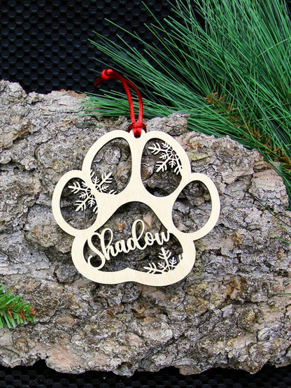 Custom Dog or Cat Paw Print Ornament Personalized with Name, Snowflake Paw Print Christmas Ornament, Pet Memorial Keepsake Ornament