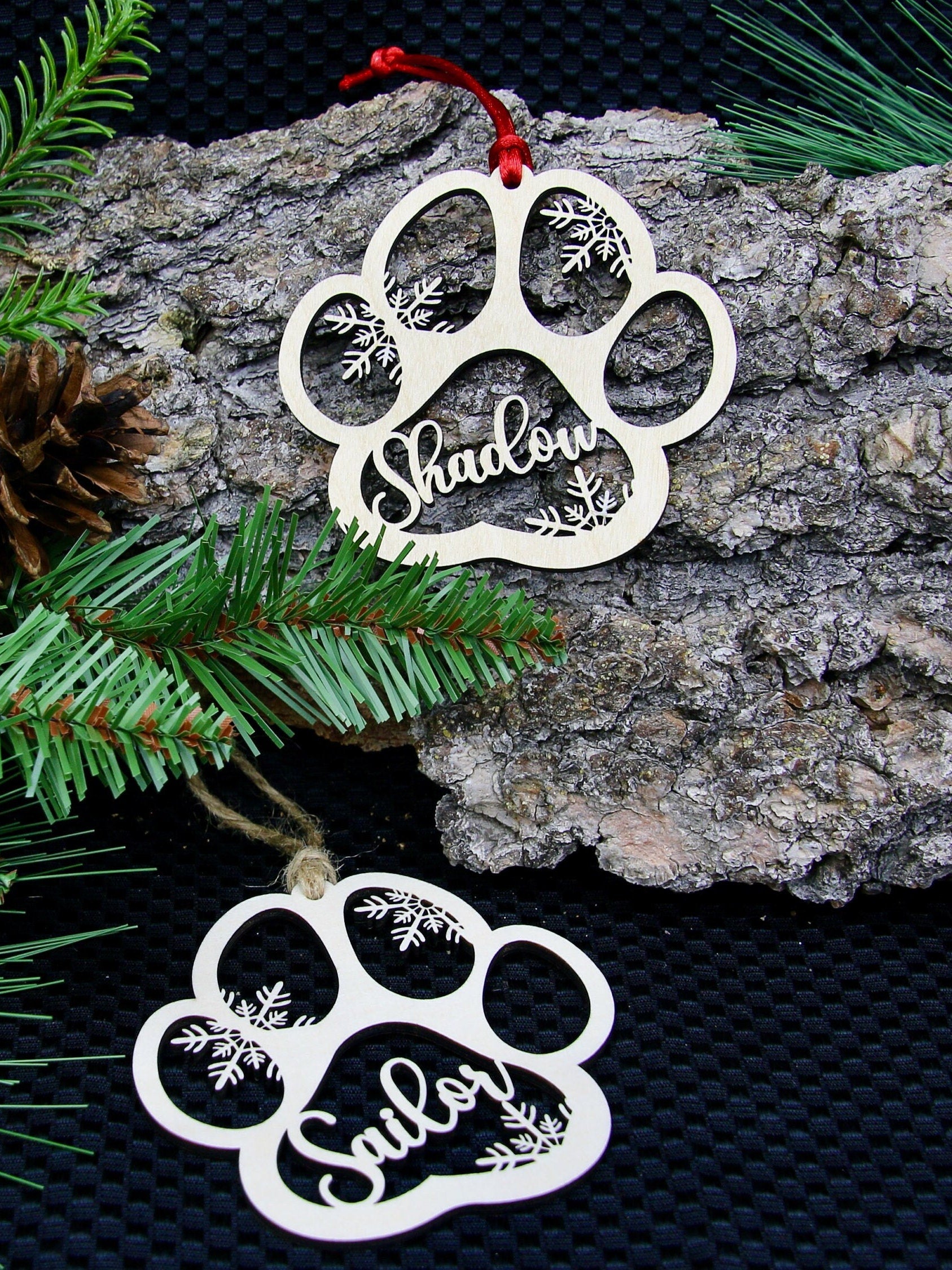 Custom Dog or Cat Paw Print Ornament Personalized with Name, Snowflake Paw Print Christmas Ornament, Pet Memorial Keepsake Ornament