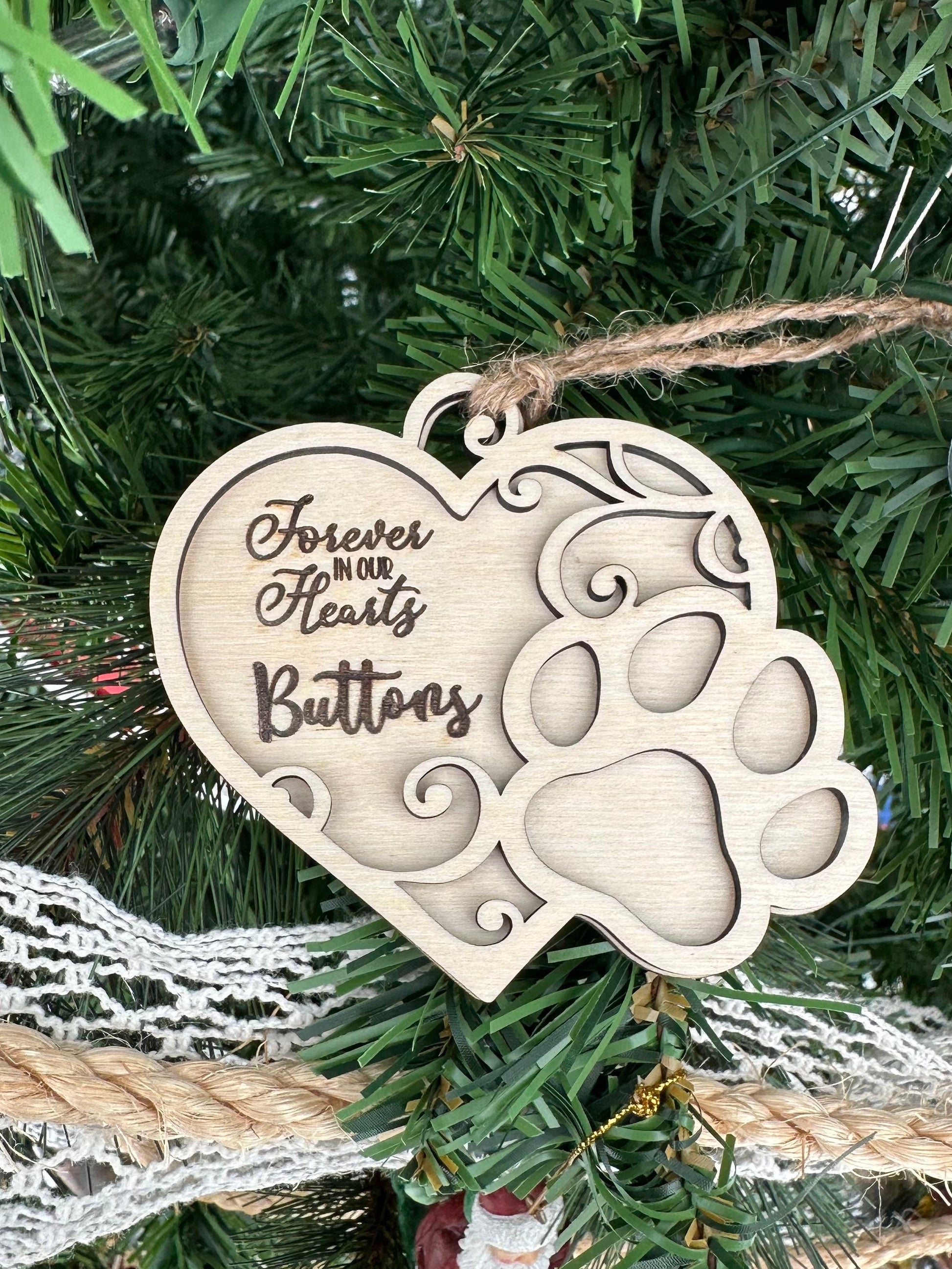 Heart Paw Print Ornament for Dog or Cat, Custom Pet Memorial Ornament, Paw Prints in Heaven Christmas Ornament, Valentines Gift