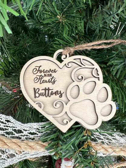 Heart Paw Print Ornament for Dog or Cat, Custom Pet Memorial Ornament, Paw Prints in Heaven Christmas Ornament, Valentines Gift