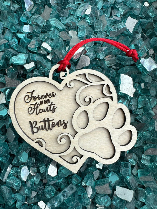 Heart Paw Print Ornament for Dog or Cat, Custom Pet Memorial Ornament, Paw Prints in Heaven Christmas Ornament, Valentines Gift