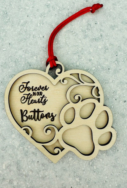 Heart Paw Print Ornament for Dog or Cat, Custom Pet Memorial Ornament, Paw Prints in Heaven Christmas Ornament, Valentines Gift
