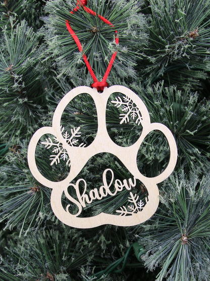 Custom Dog or Cat Paw Print Ornament Personalized with Name, Snowflake Paw Print Christmas Ornament, Pet Memorial Keepsake Ornament