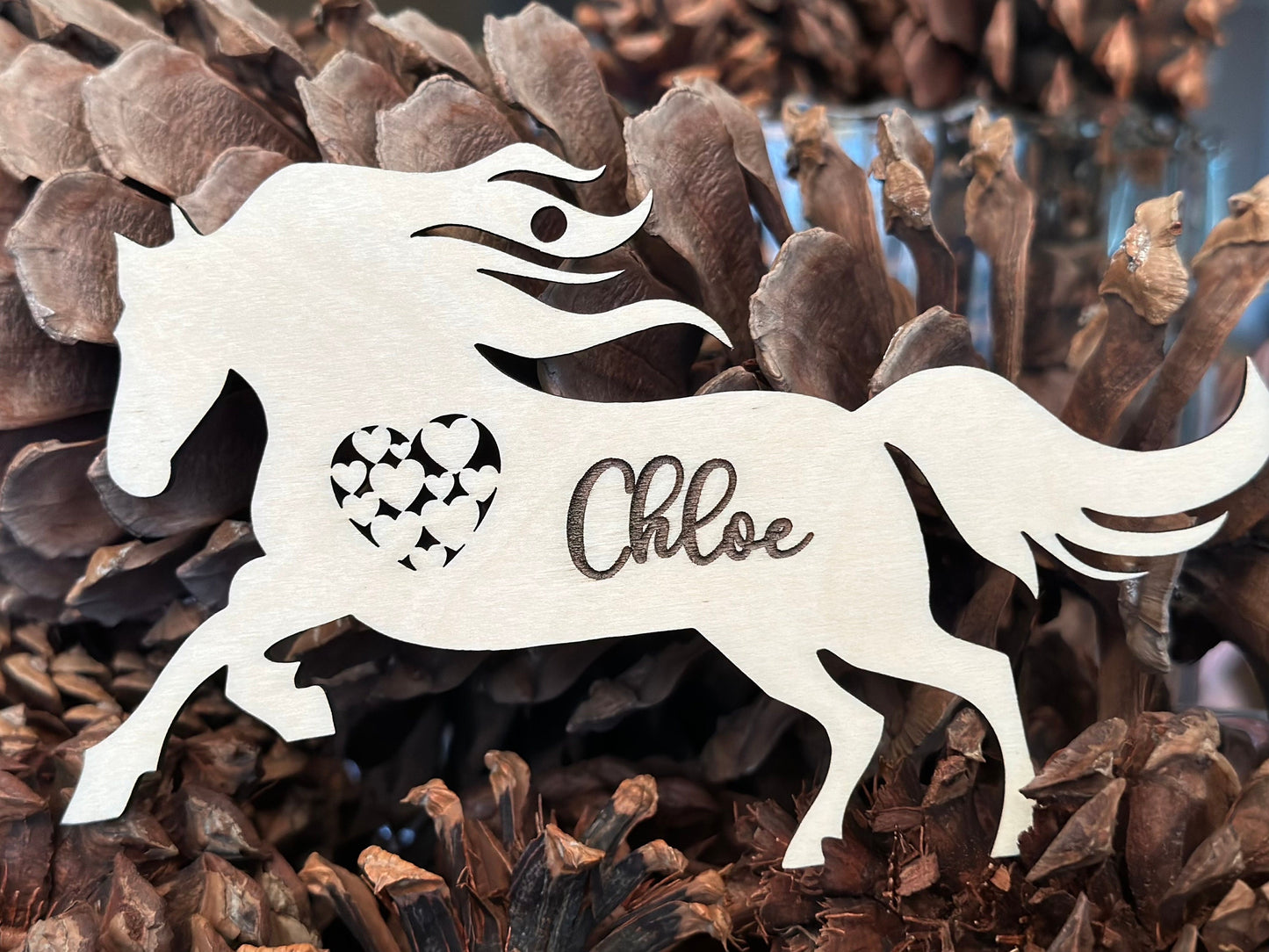 Galloping Horse Ornament with Heart, Custom Equestrian Gift, Personalized Gift for Birthday, Valentines Day, Mothers Day, Holiday or Wedding
