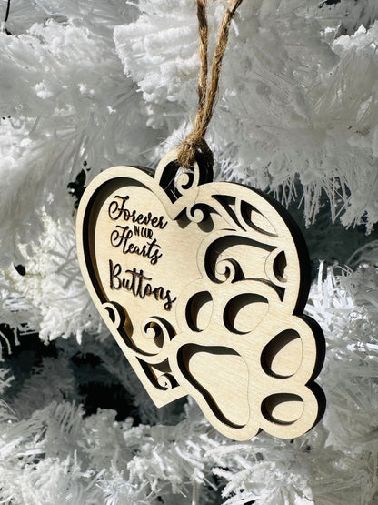 Heart Paw Print Ornament for Dog or Cat, Custom Pet Memorial Ornament, Paw Prints in Heaven Christmas Ornament, Valentines Gift