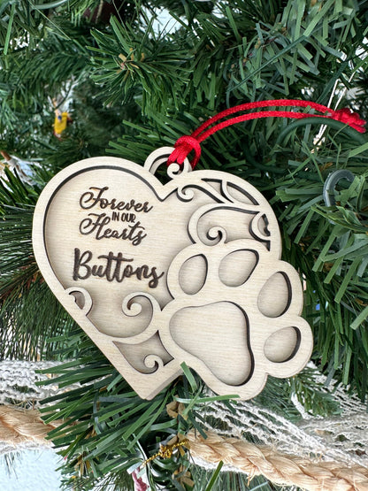Heart Paw Print Ornament for Dog or Cat, Custom Pet Memorial Ornament, Paw Prints in Heaven Christmas Ornament, Valentines Gift