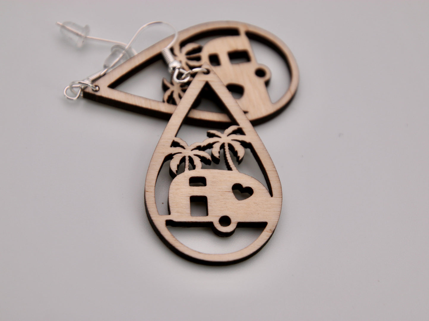 Tropical Camping Earrings, Travel Trailer Teardrop, Palm Tree RV Glamping Gift for Her, Happy Camper Gift, Summer Outdoor Adventure Jewelry