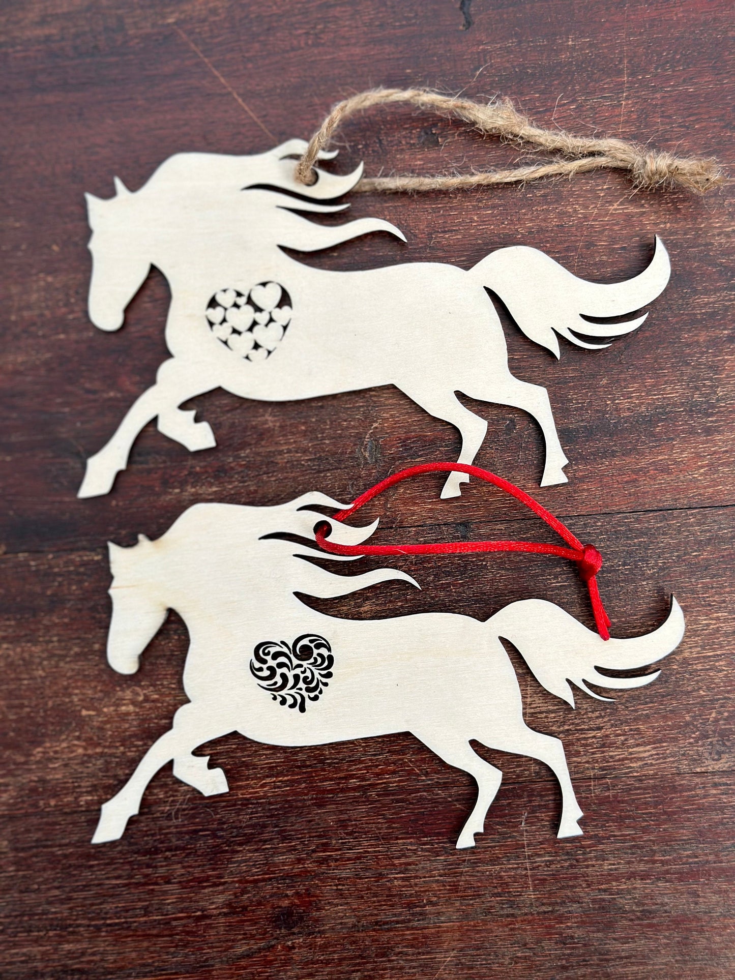 Galloping Horse Ornament with Heart, Custom Equestrian Gift, Personalized Gift for Birthday, Valentines Day, Mothers Day, Holiday or Wedding
