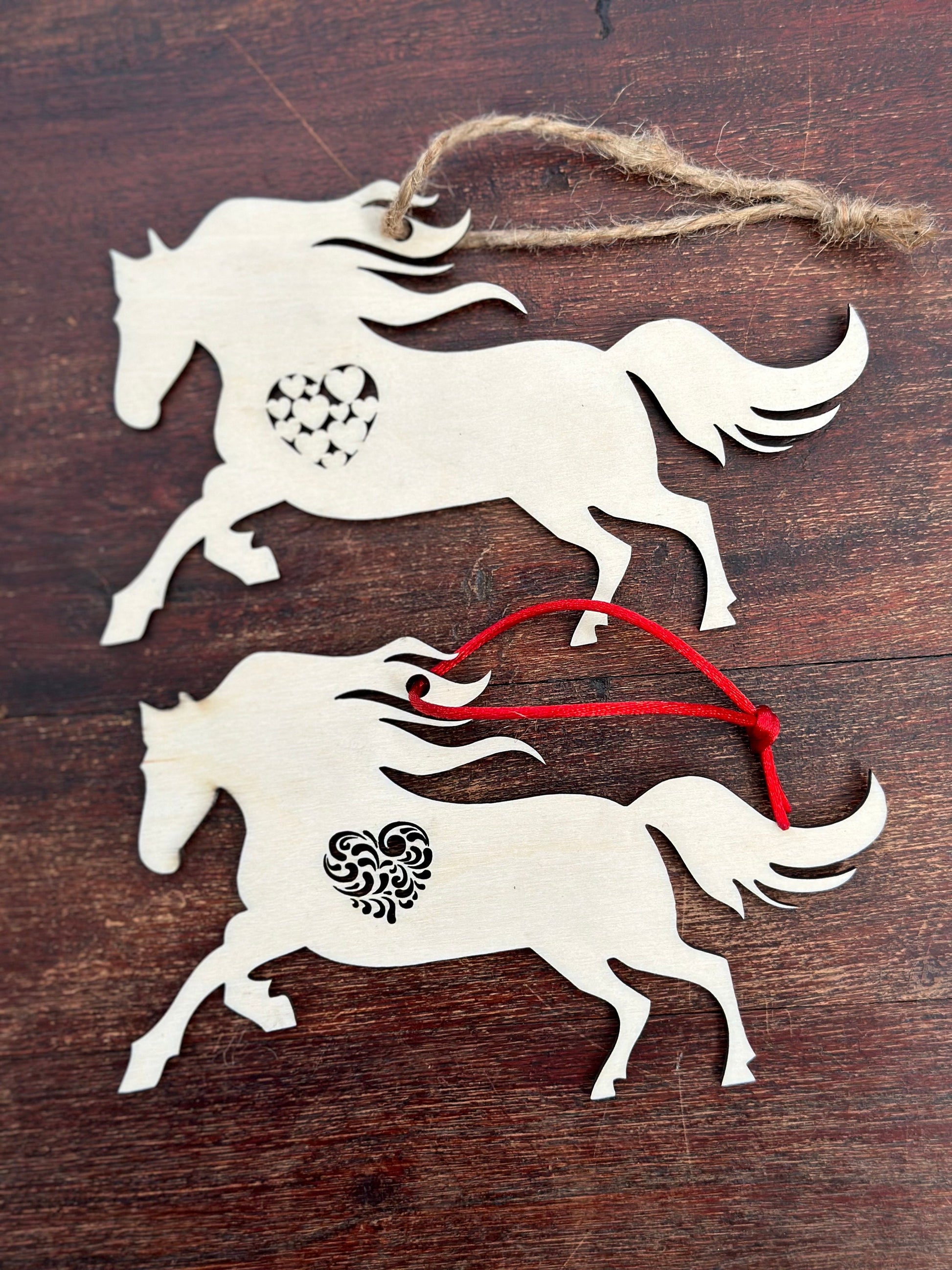 Galloping Horse Ornament with Heart, Custom Equestrian Gift, Personalized Gift for Birthday, Valentines Day, Mothers Day, Holiday or Wedding