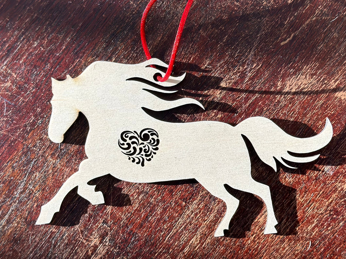 Galloping Horse Ornament with Heart, Custom Equestrian Gift, Personalized Gift for Birthday, Valentines Day, Mothers Day, Holiday or Wedding