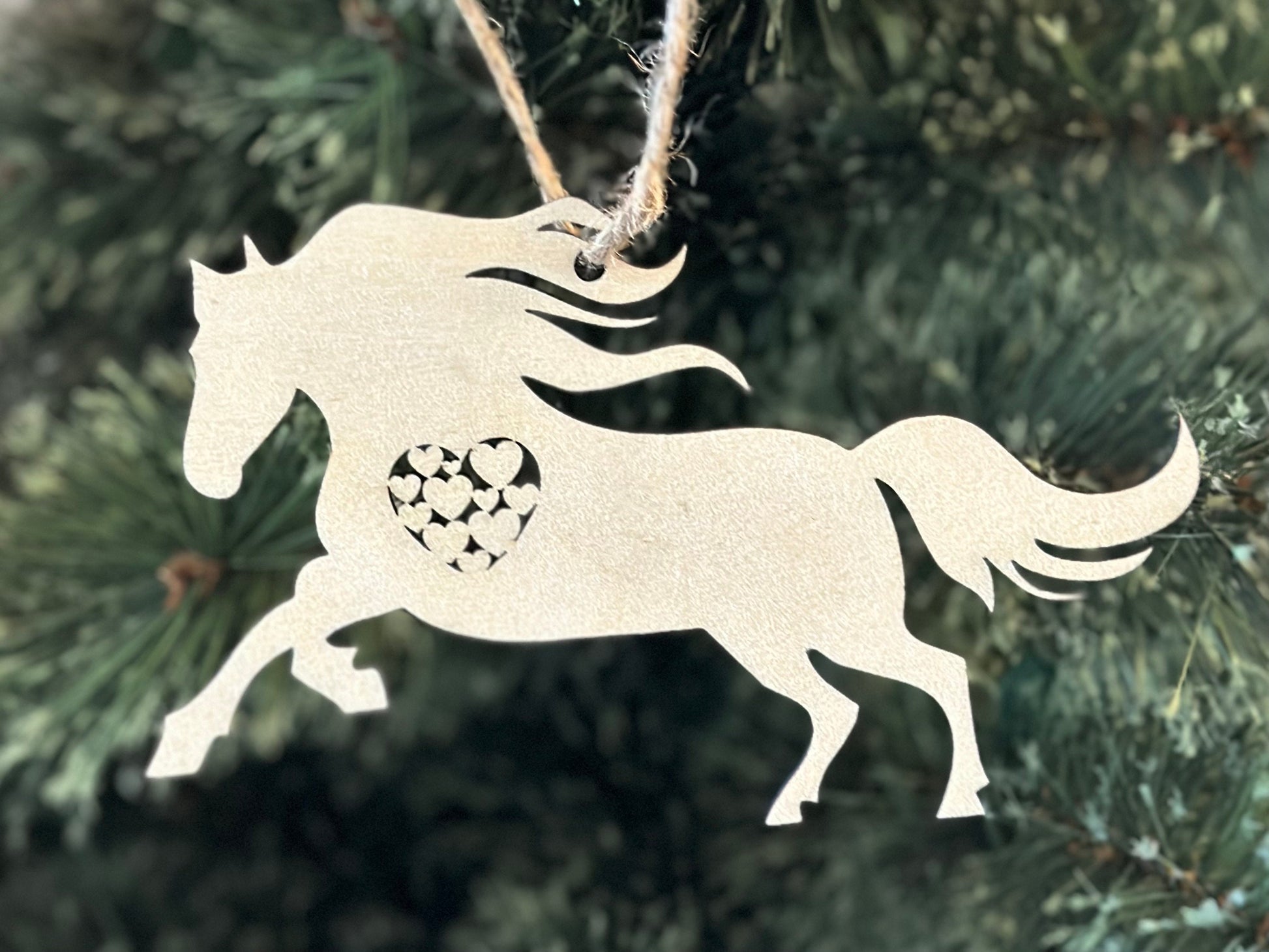 Galloping Horse Ornament with Heart, Custom Equestrian Gift, Personalized Gift for Birthday, Valentines Day, Mothers Day, Holiday or Wedding
