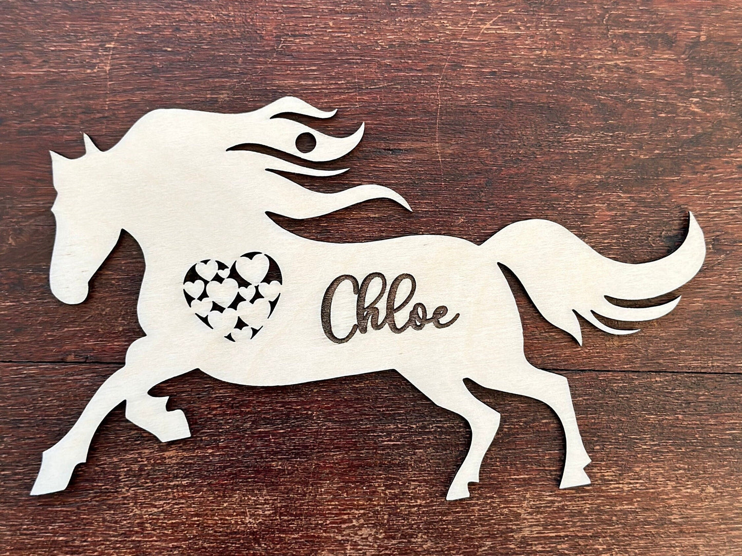 Galloping Horse Ornament with Heart, Custom Equestrian Gift, Personalized Gift for Birthday, Valentines Day, Mothers Day, Holiday or Wedding