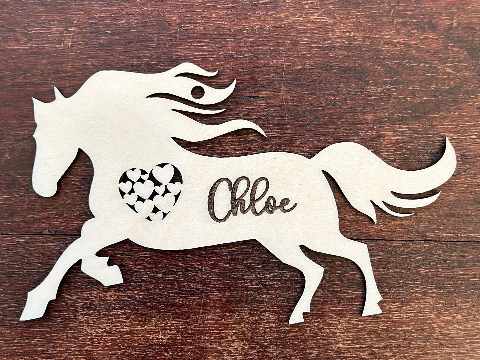 Galloping Horse Ornament with Heart, Custom Equestrian Gift, Personalized Gift for Birthday, Valentines Day, Mothers Day, Holiday or Wedding