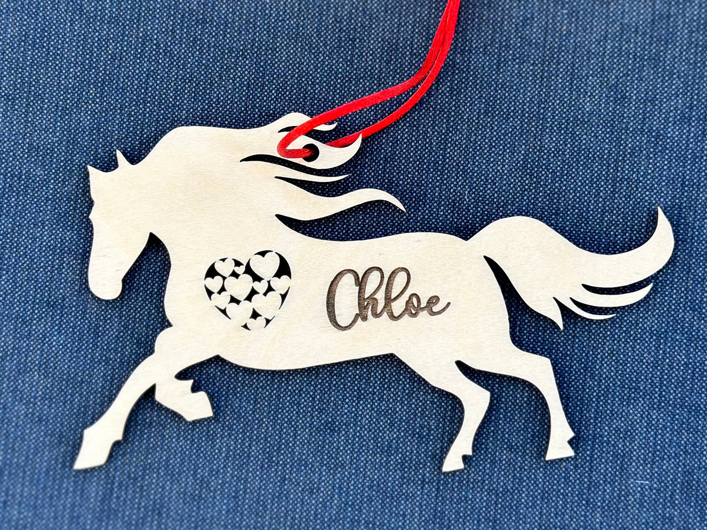 Galloping Horse Ornament with Heart, Custom Equestrian Gift, Personalized Gift for Birthday, Valentines Day, Mothers Day, Holiday or Wedding