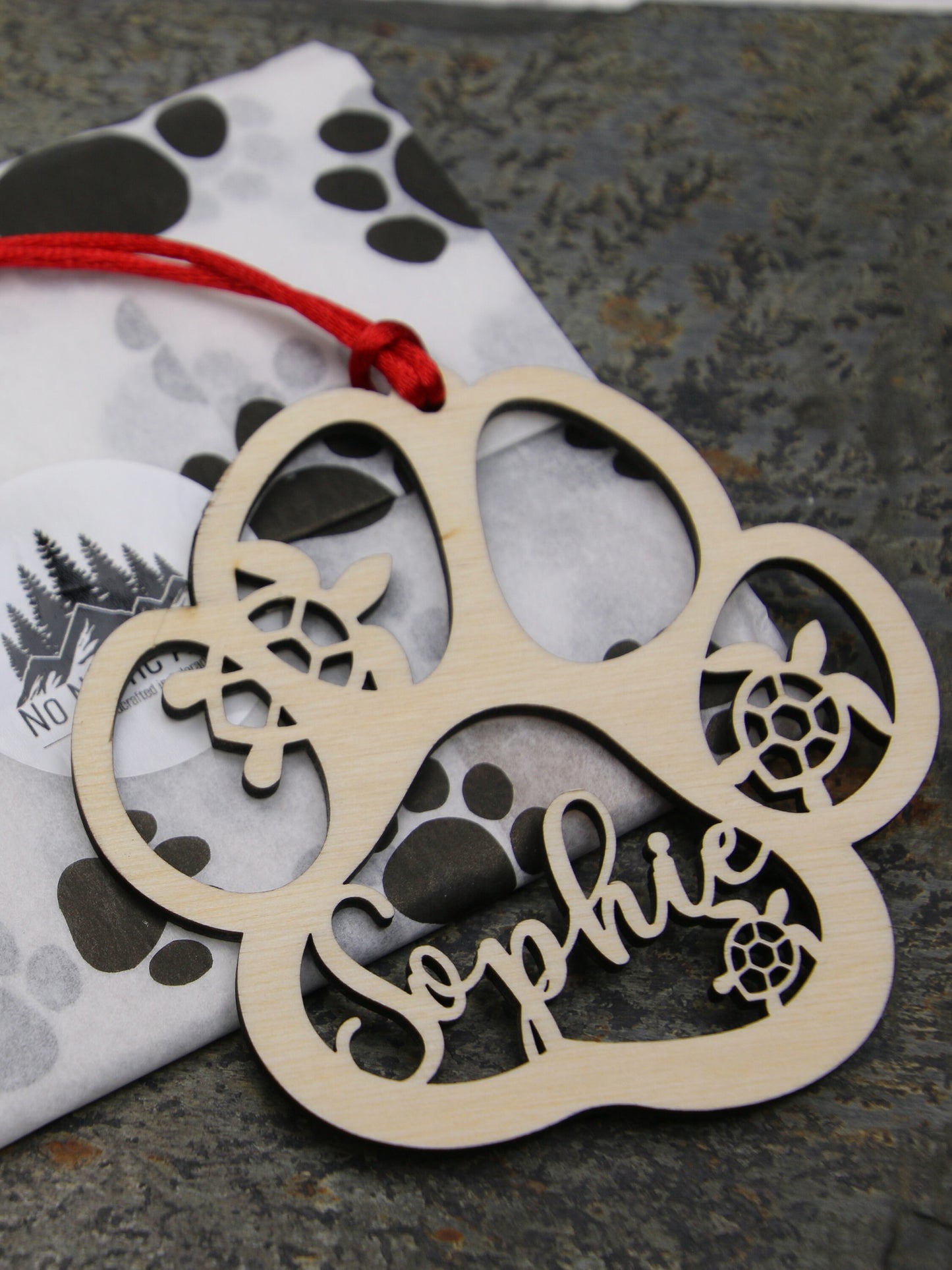 Custom Pet Paw Ornament, Turtle Design, Personalized Keepsake