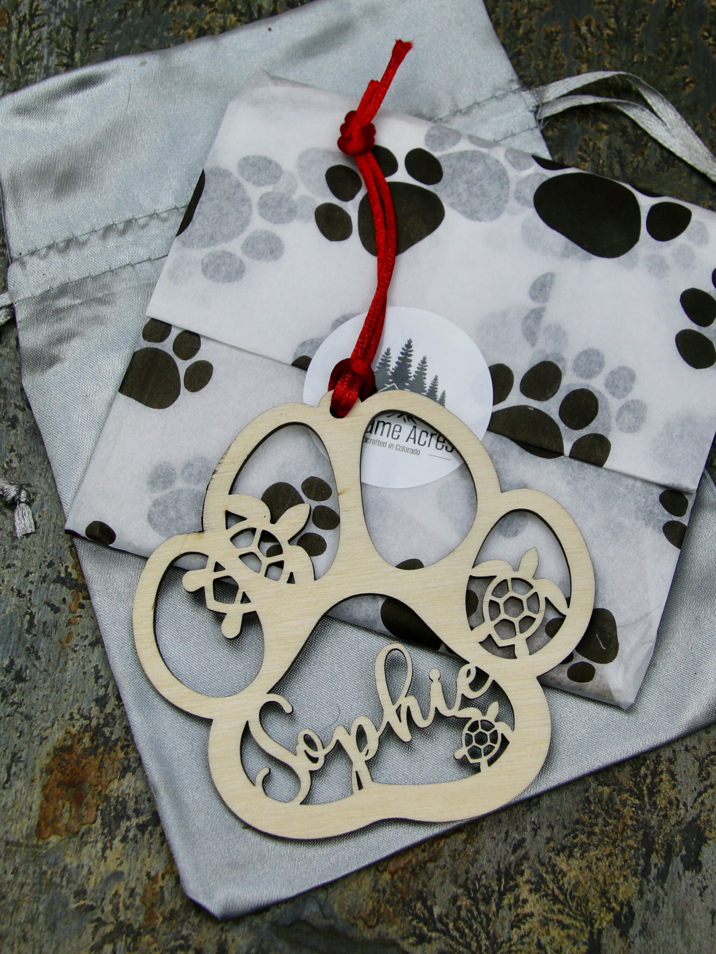 Custom Pet Paw Ornament, Turtle Design, Personalized Keepsake