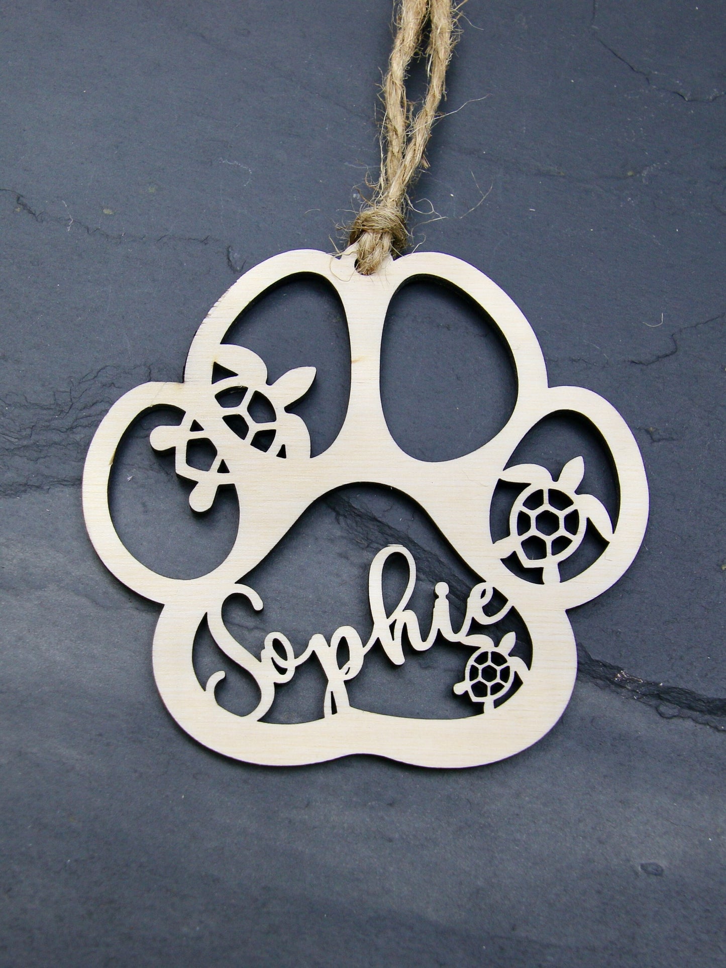 Custom Pet Paw Ornament, Turtle Design, Personalized Keepsake