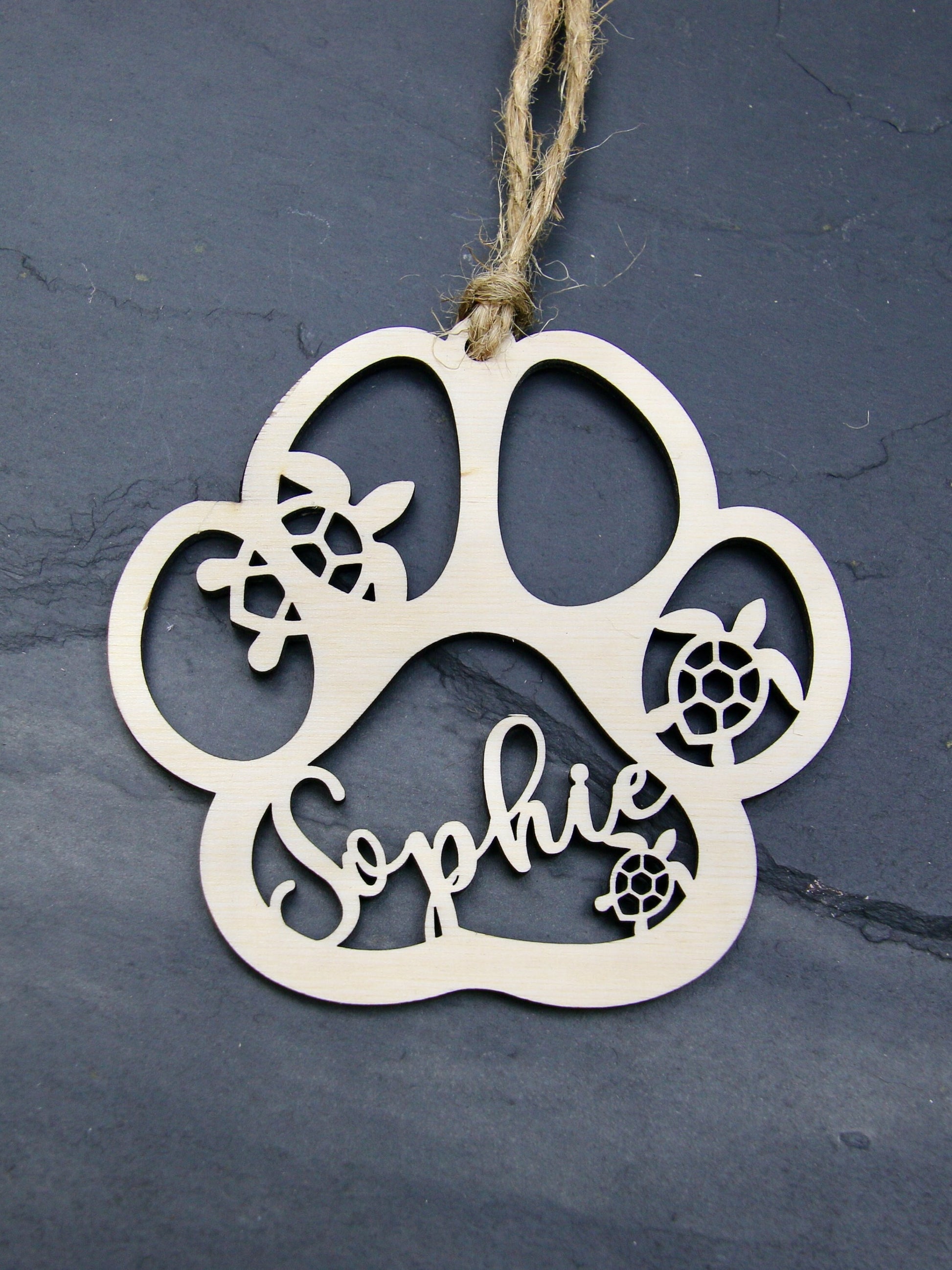 Custom Pet Paw Ornament, Turtle Design, Personalized Keepsake