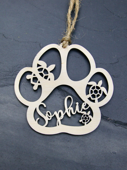 Custom Pet Paw Ornament, Turtle Design, Personalized Keepsake