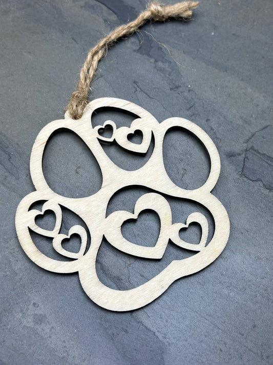 Heart Paw Print Ornament, Pet Memorial Gift, Dog Cat Keepsake